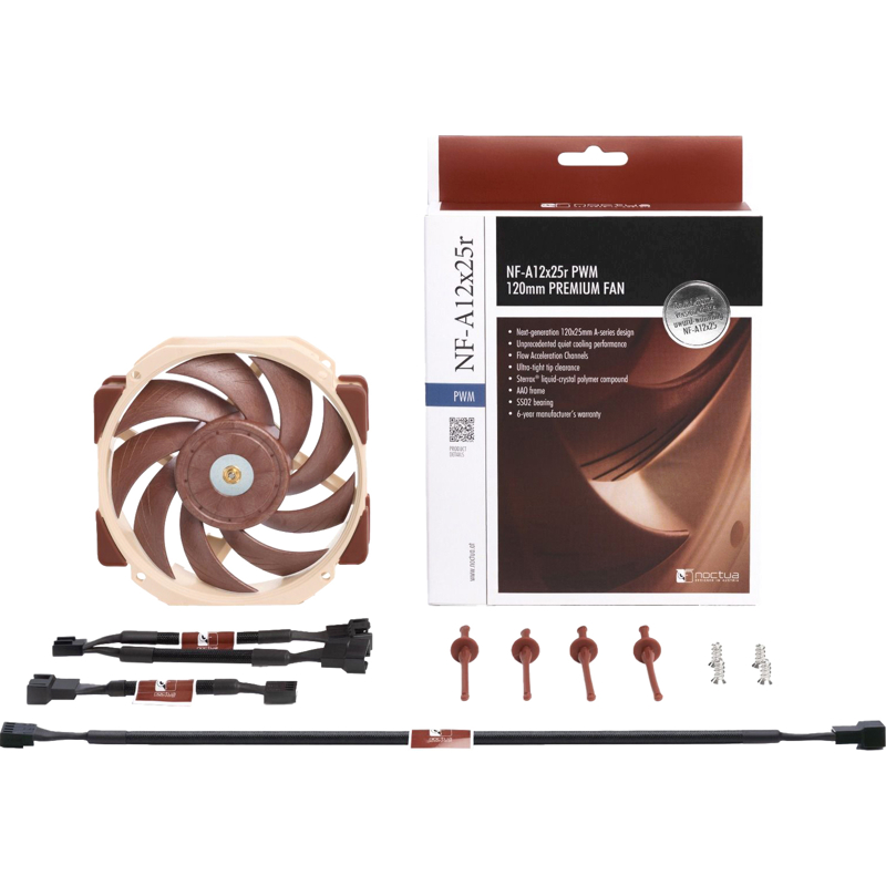 Корпусной вентилятор Noctua Cooler NF-A12x25r PWM, вентилятор 120 мм, 2000 об/мин, бежевый, шум 22.6 дБА, фото 5