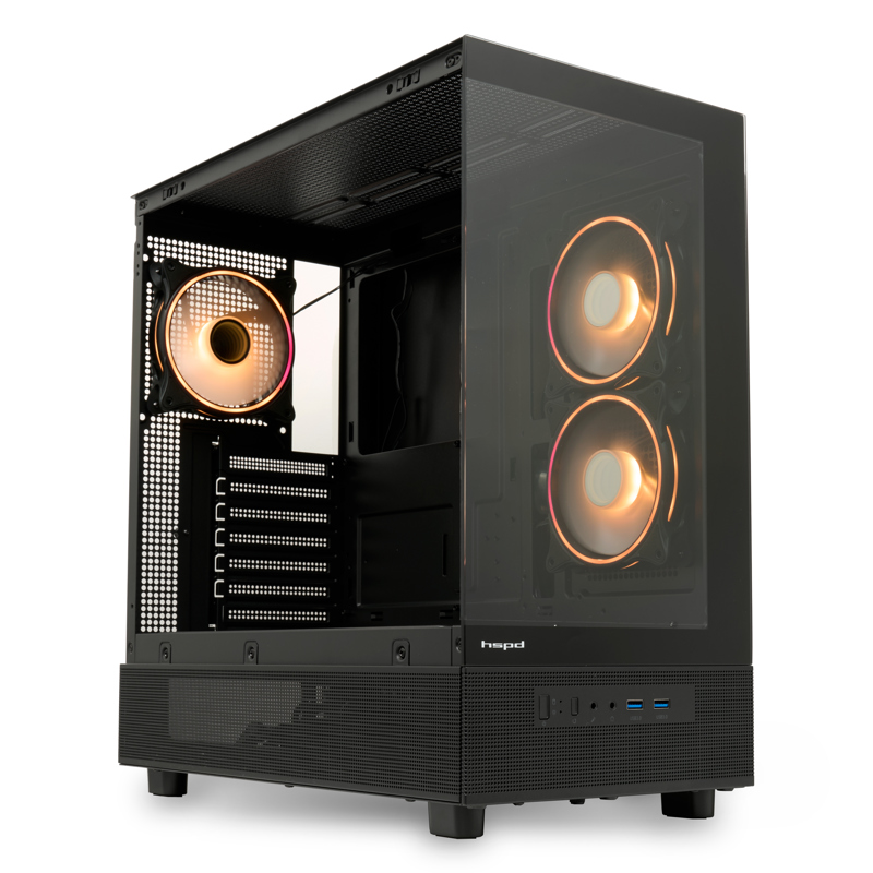 Корпус для ПК Hspd F710, Midi Tower, чёрный, под ATX, E-ATX, mATX, Mini-ITX, подсветка ARGB, фото 2
