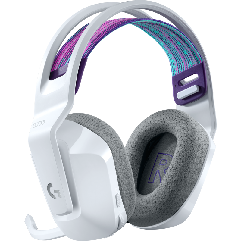 Гарнитура Logitech G733 LIGHTSPEED RGB, радиоканал, накладные, белый, микрофон съёмный, для геймеров, фото 2