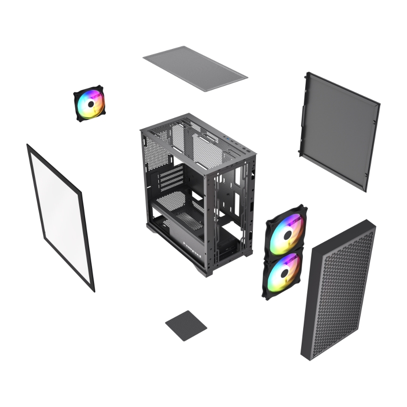 Корпус для ПК Hspd M335, Mini Tower, чёрный, под mATX, Mini-ITX, подсветка ARGB, фото 8