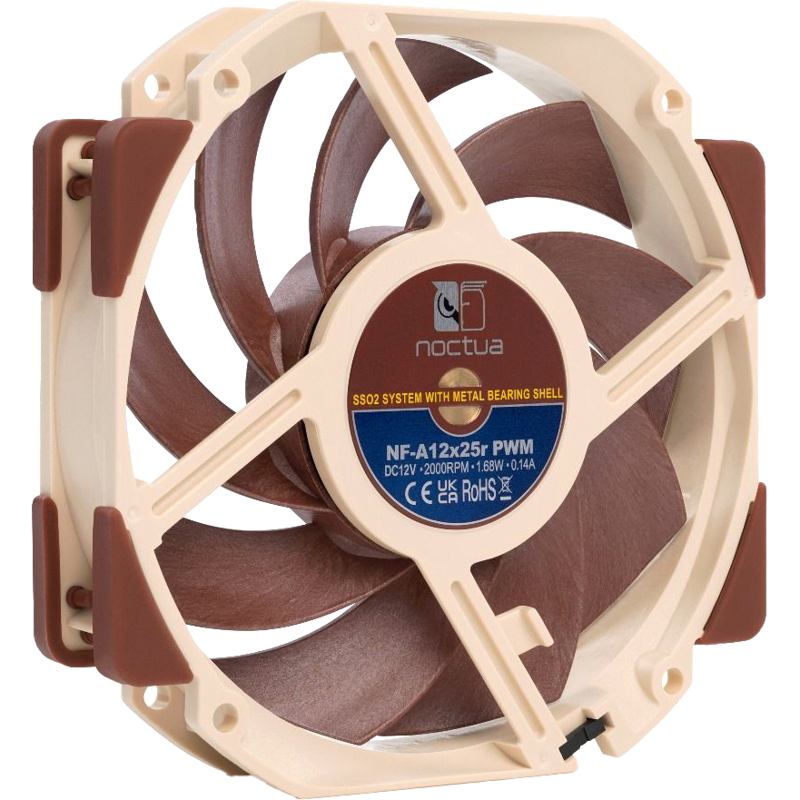 Корпусной вентилятор Noctua Cooler NF-A12x25r PWM, вентилятор 120 мм, 2000 об/мин, бежевый, шум 22.6 дБА, фото 2