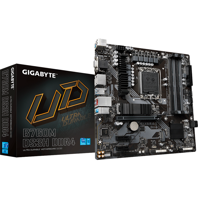 Материнская плата Gigabyte INTEL B760 s1700, LGA1700, mATX, DDR4, B760MDS3HDDR4