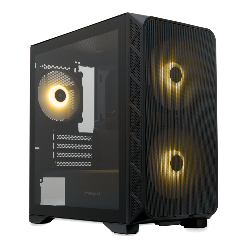 Корпус для ПК Hspd M321, Mini Tower, чёрный, под mATX, Mini-ITX, материал закалённое стекло, сталь