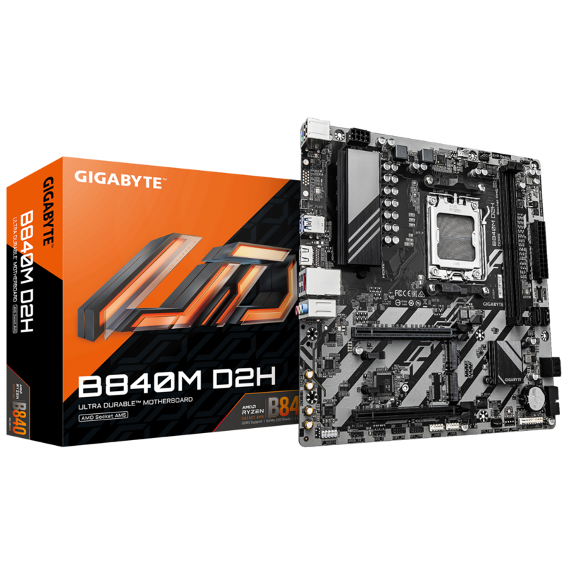 Материнская плата Gigabyte B840M D2H, AM5, AMD B840, mATX, DDR5