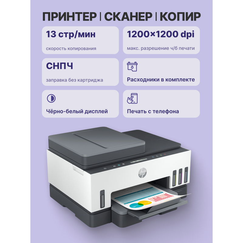 МФУ струйное HP Smart Tank 750, A4, цветная печать, 15 стр./мин, двусторонняя печать, USB, Wi-Fi, фото 4