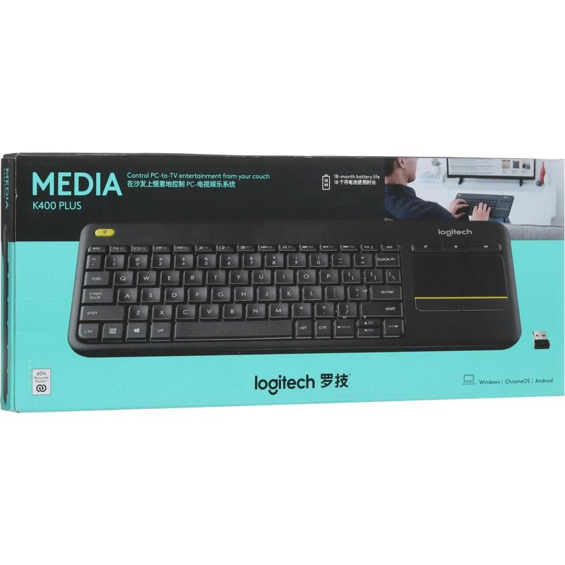 Клавиатура Logitech K400 Touch Plus RTL, беспроводное подключение, чёрный, фото 8