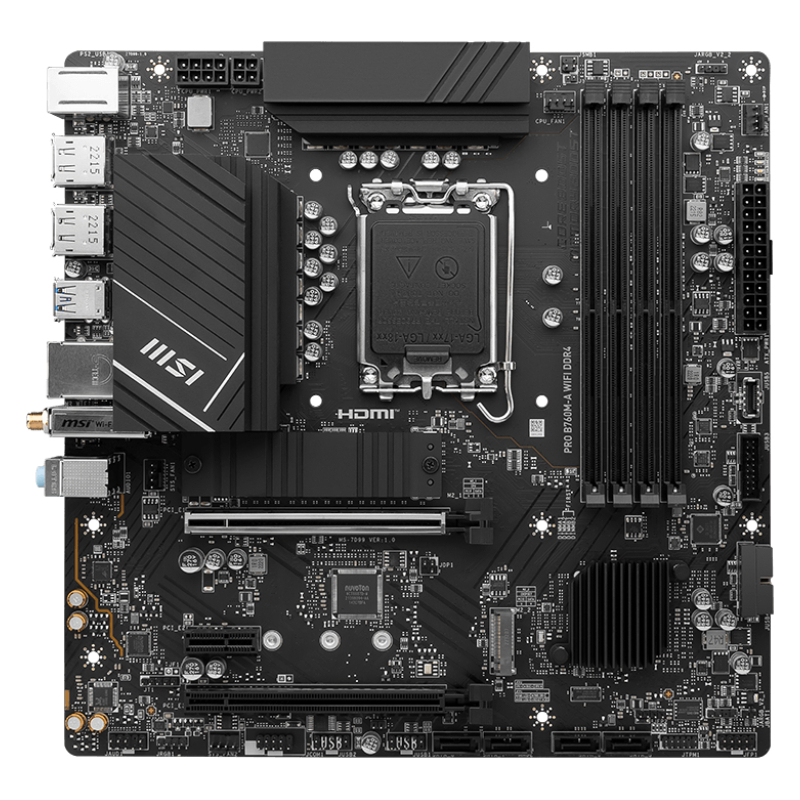 Материнская плата MSI INTEL B760 s1700, LGA1700, mATX, DDR4, DIMM, 128 ГБ ОЗУ