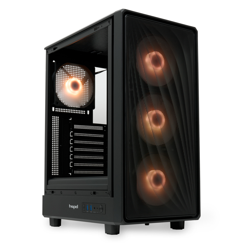 Корпус для ПК Hspd M510, Midi Tower, чёрный, под ATX, mATX, mITX, материал закалённое стекло, сталь, фото 2