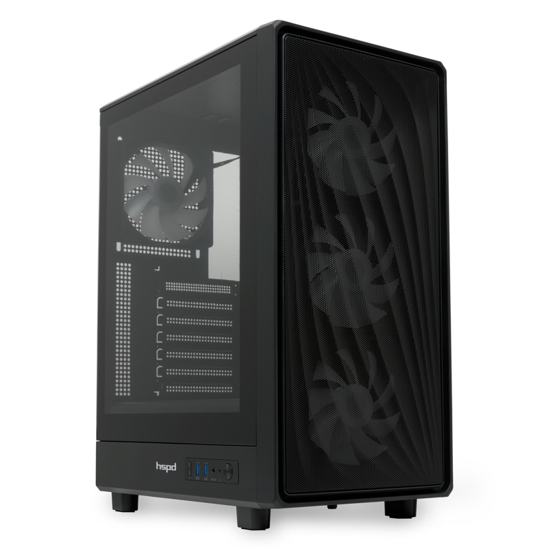 Корпус для ПК Hspd M510, Midi Tower, чёрный, под ATX, mATX, mITX, материал закалённое стекло, сталь, фото 3