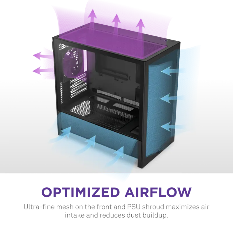 Корпус для ПК Nzxt H3 Flow, Midi Tower, чёрный, под mATX, mITX, материал закалённое стекло, сталь, фото 6