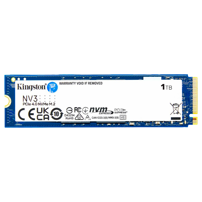 Твердотельный накопитель Kingston SSD NV3, 1 ТБ, 3D TLC, чтение 6000 МБ/с, 320 ТБ, M.2 2280