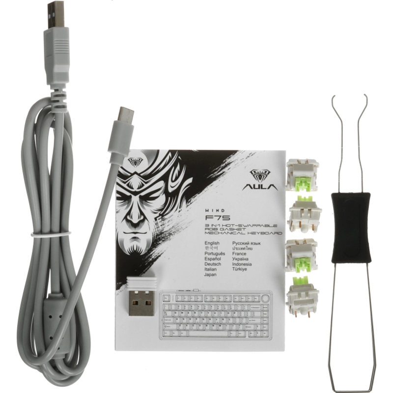 Клавиатура AULA F75 Comic Keycap Reaper, USB-A, Bluetooth, радиоканал, механические, белый, подсветка, фото 7