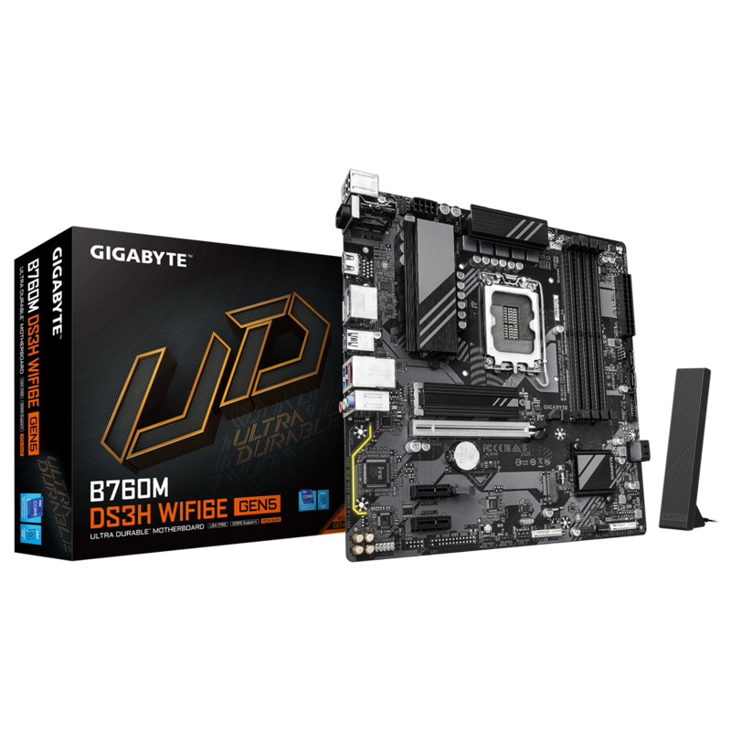 Материнская плата Gigabyte B760M DS3H WF6E GEN5, LGA1700, Intel B760, mATX, DDR5