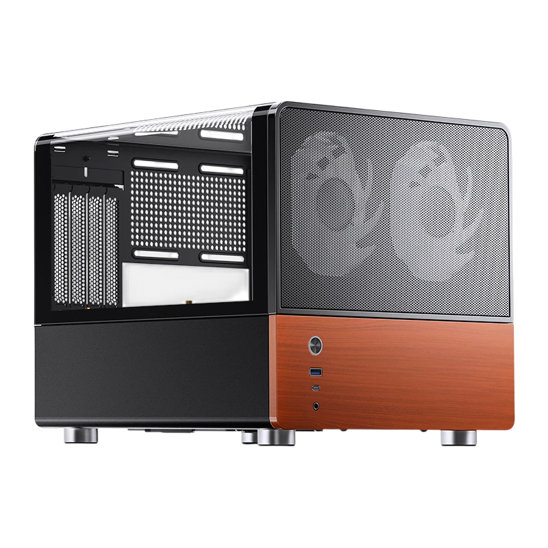 Корпус для ПК Jonsbo V12, Mini Tower, чёрный, под mATX, Mini-ITX, материал дерево, закалённое стекло и др.