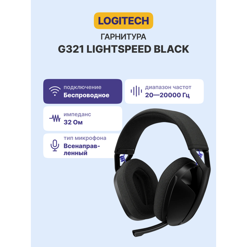 Гарнитура Logitech G321 LIGHTSPEED, радиоканал, Bluetooth 5.2, полноразмерные, чёрный, микрофон поворотный, фото 21