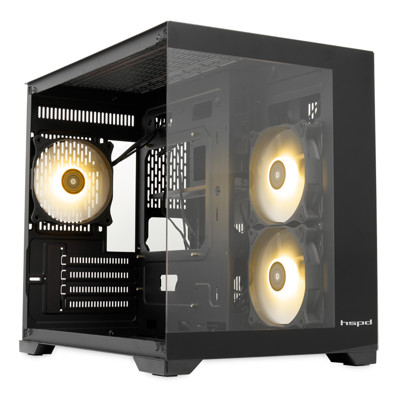 Корпус для ПК Hspd F330, Mini Tower, чёрный, под mATX, Mini-ITX, материал закалённое стекло, сталь, фото 2