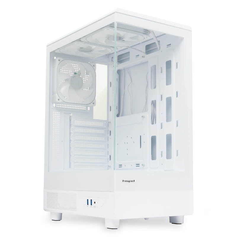 Корпус для ПК Hspd F510, Midi Tower, белый, под ATX, mATX, mITX, материал закалённое стекло, сталь, фото 3