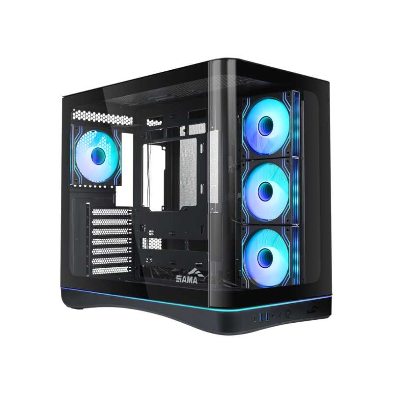Корпус для ПК Sama V62S, Midi Tower, чёрный, под ATX, mATX, mITX, материал закалённое стекло, сталь, фото 4
