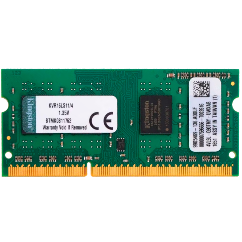 Оперативная память Kingston KVR16LS11/4WP, 4 ГБ, DDR3L, 1600 МГц, SO-DIMM, PC3-12800, CL11, фото 2