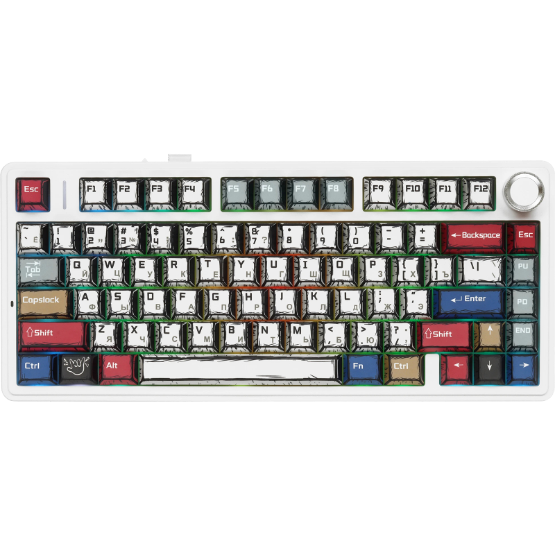 Клавиатура AULA F75 Comic Keycap Reaper, USB-A, Bluetooth, радиоканал, механические, белый, подсветка