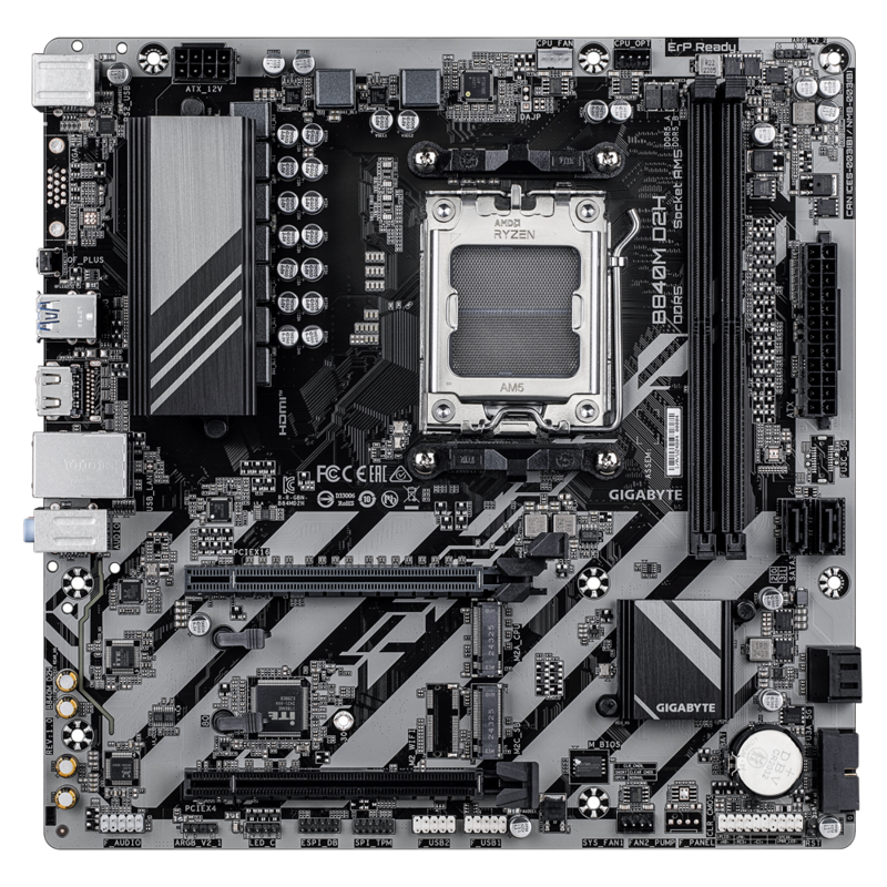 Материнская плата Gigabyte B840M D2H, AM5, AMD B840, mATX, DDR5, фото 2