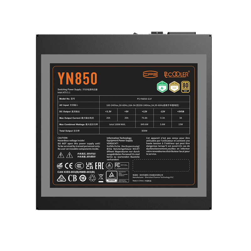 Блок питания PcCooler P5-YN850-G1F, 850 Вт, 80 PLUS Gold, ATX, вентилятор 135x135 мм, фото 6