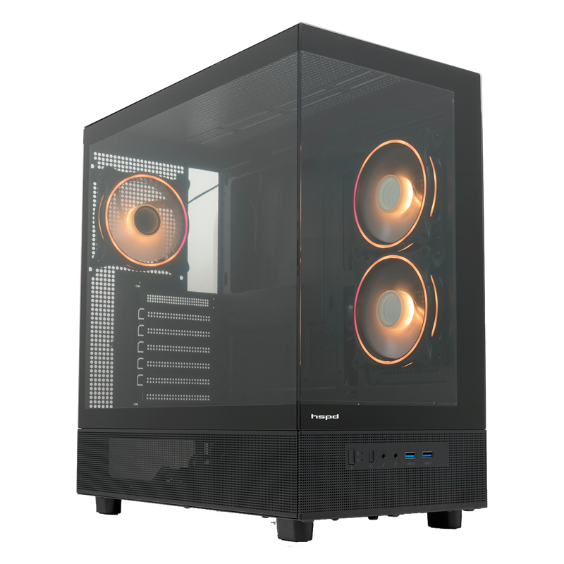 Корпус для ПК Hspd F710, Midi Tower, чёрный, под ATX, E-ATX, mATX, Mini-ITX, подсветка ARGB