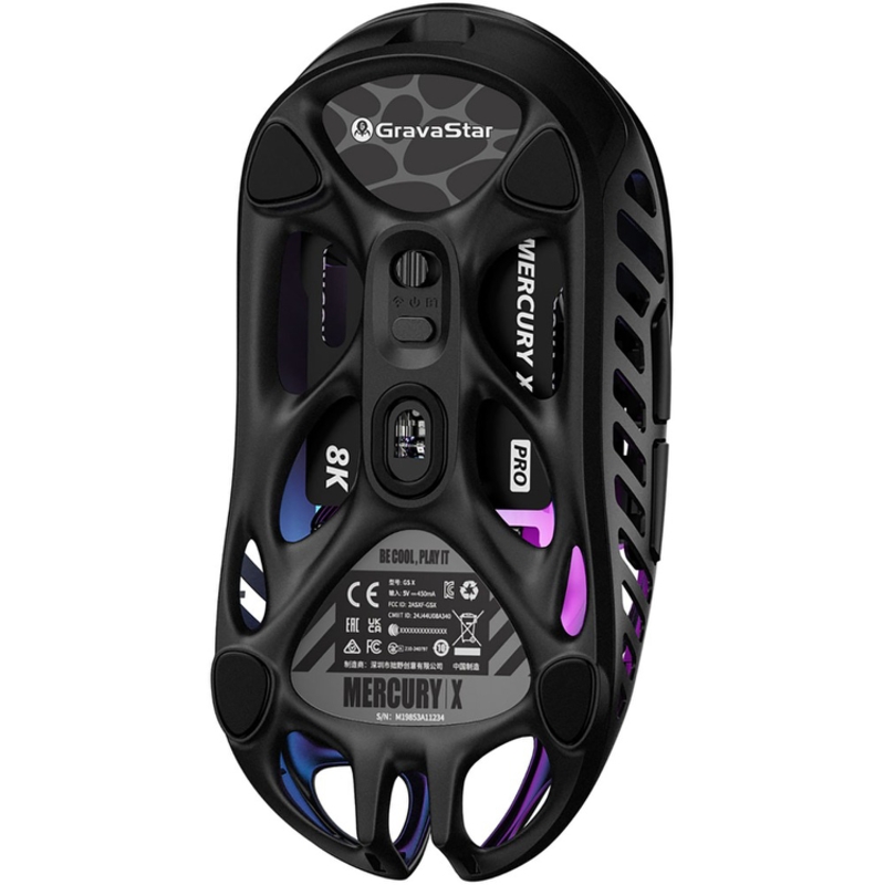 Мышь Gravastar Mercury X, USB-C, Bluetooth, радиоканал, 32000 dpi, чёрный, подсветка, фото 5