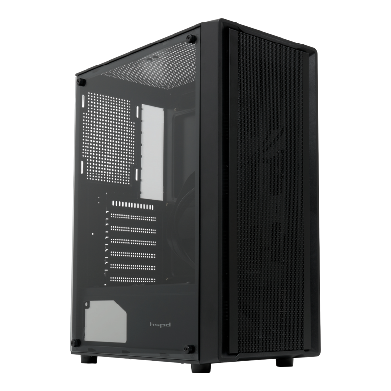 Корпус для ПК Hspd M530, Midi Tower, чёрный, под ATX, mATX, Mini-ITX, материал закалённое стекло, сталь
