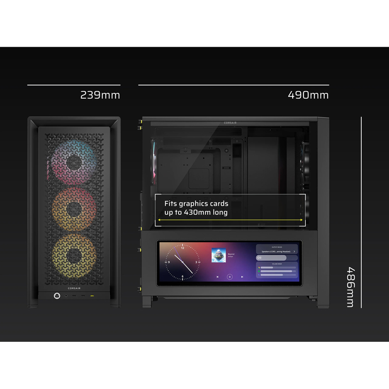 Корпус для ПК Corsair Frame 4000D LCD RS ARGB, Midi Tower, чёрный, под ATX, E-ATX, mATX, Mini-ITX, фото 8