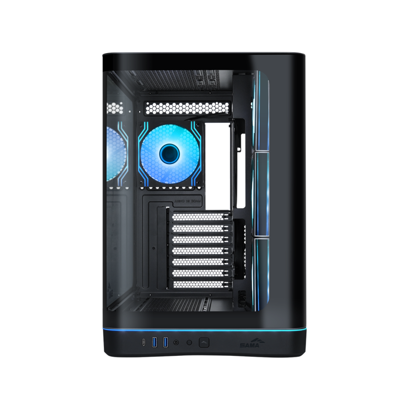 Корпус для ПК Sama V62S, Midi Tower, чёрный, под ATX, mATX, mITX, материал закалённое стекло, сталь, фото 3