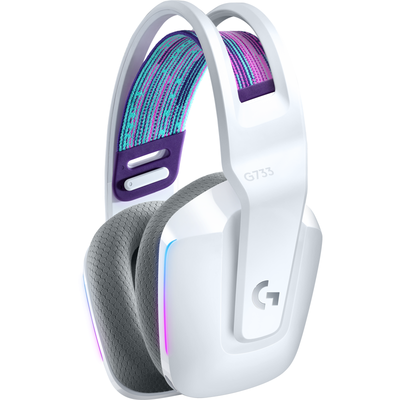 Гарнитура Logitech G733 LIGHTSPEED RGB, радиоканал, накладные, белый, микрофон съёмный, для геймеров, фото 3