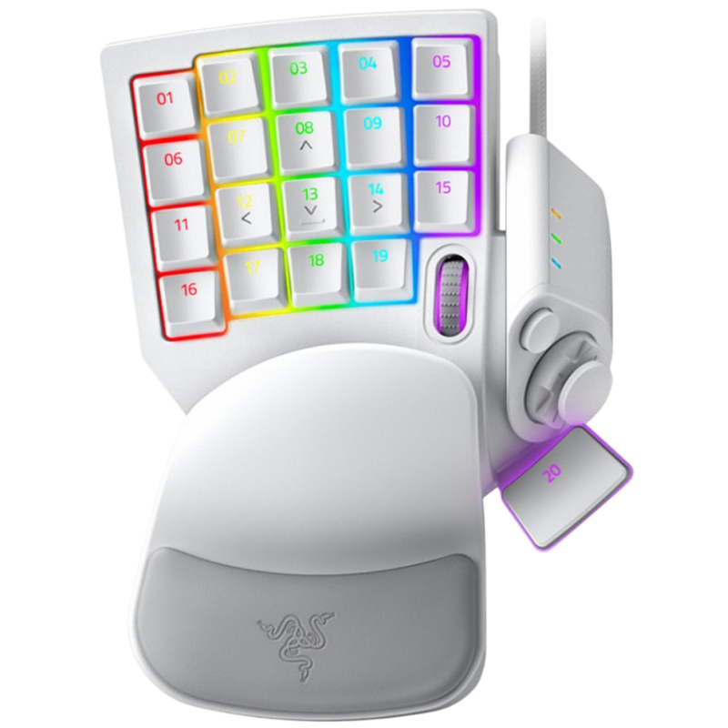 Клавиатура Razer Tartarus Pro Mercury, проводное подключение, USB-A, механические, белый, подсветка