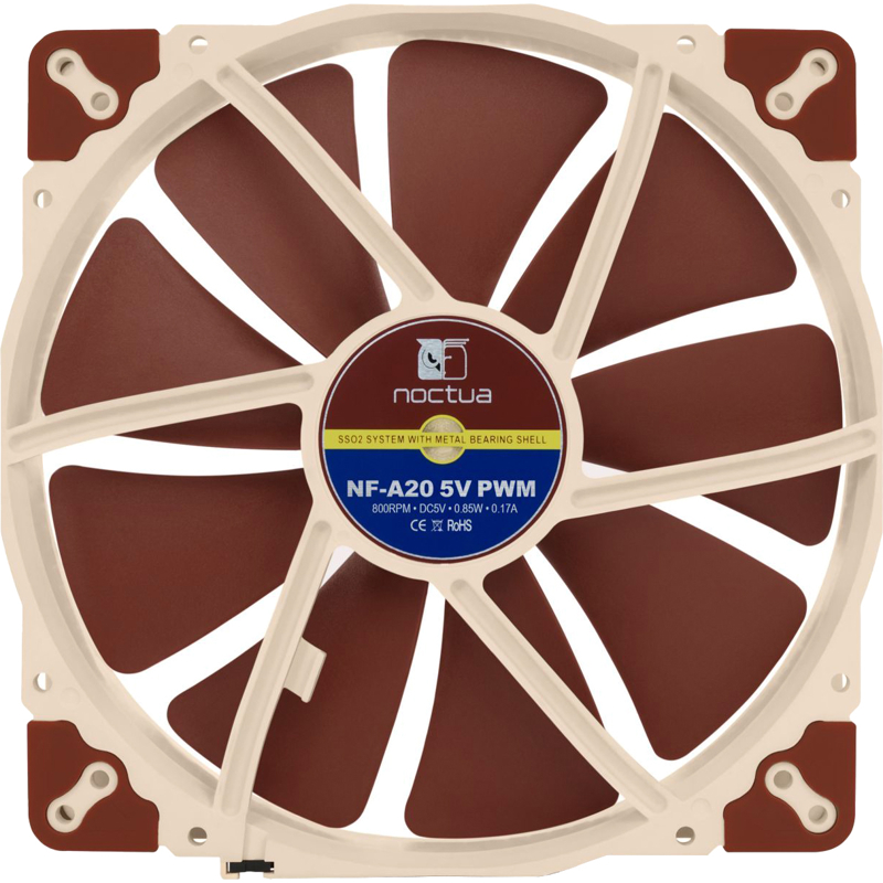 Корпусной вентилятор Noctua Cooler NF-A20, вентилятор 200 мм, 800 об/мин, бежевый, поток 86.46 CFM, 4-pin, фото 3