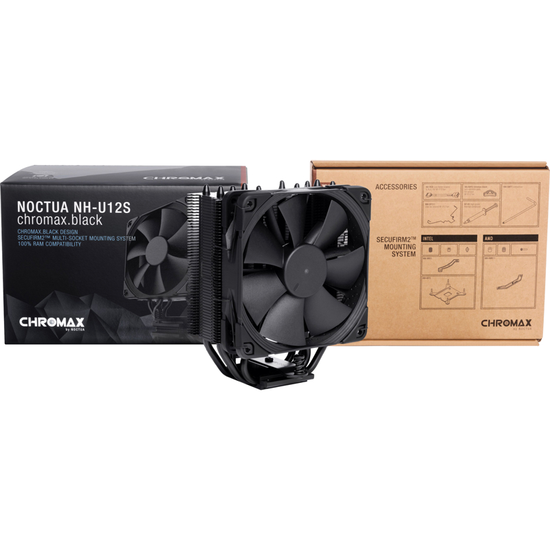 Кулер для процессора Noctua NH-U12S chromax.black, до 129 Вт, вентилятор 120 мм, шум 22.4 дБА, фото 4