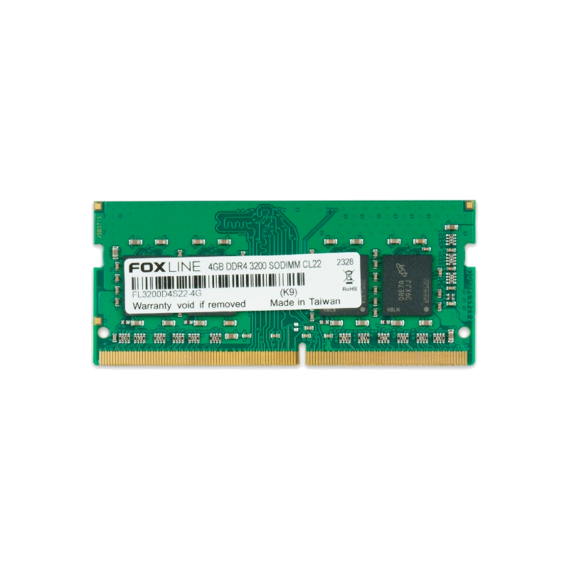 Оперативная память Foxline SODIMM FL3200D4S22-4G, 4 ГБ, DDR4, 3200 МГц, PC4-25600, CL22