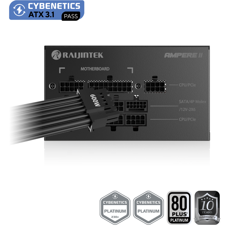 Блок питания Raijintek AMPERE II 850, 80 PLUS Platinum, ATX, активный PFC, вентилятор 120x120 мм, чёрный, фото 3