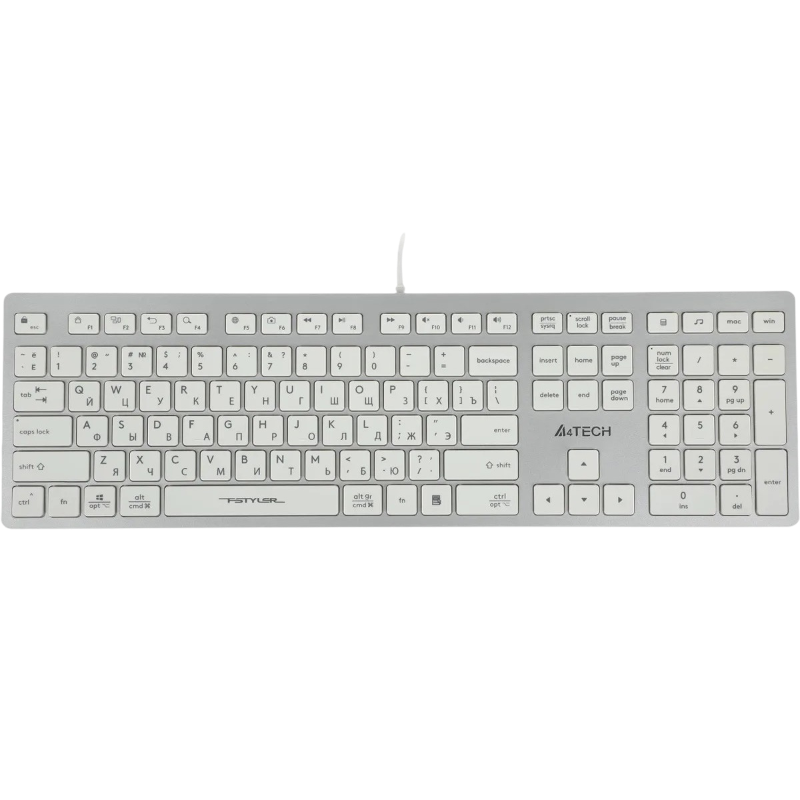 Клавиатура A4Tech FX50 USB slim Multimedia, проводное подключение, USB-A, белый, раскладка RU/US