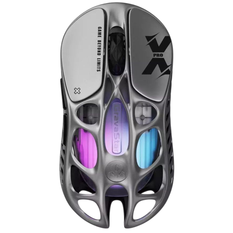Мышь Gravastar Mercury X Pro GRY, USB-C, Bluetooth, радиоканал, 32000 dpi, серый, подсветка