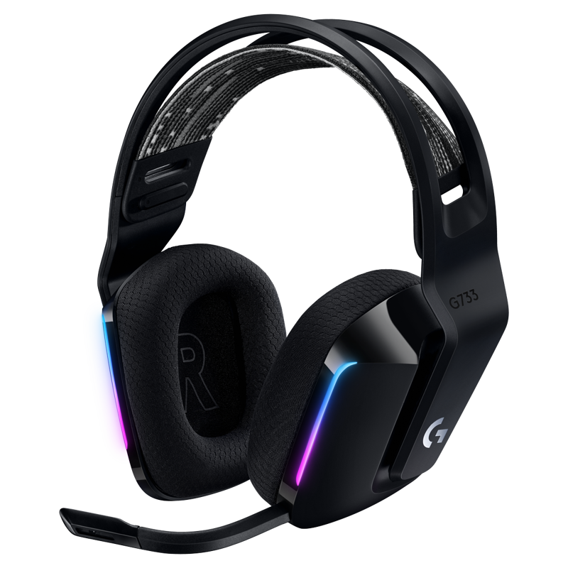 Гарнитура Logitech G733 LIGHTSPEED RGB, радиоканал, USB Type-A, накладные, чёрный, микрофон съёмный, фото 2