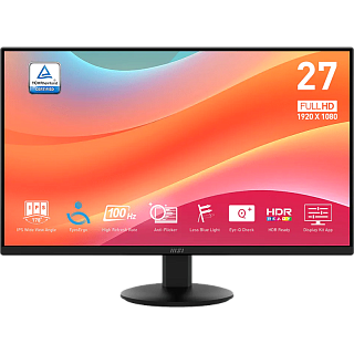 Монитор MSI PRO MP272L 27'', 1920x1080, IPS, 178x178, 250nit, 100Hz, 4ms, HDMI/DP, noUSB-A, Audio out, T, ExtPWR, noVESA, Black, 1y