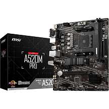 Материнская плата MSI AMD A520 sAM4, AM4, mATX, DDR4, DIMM, 64 ГБ ОЗУ, A520MPRO